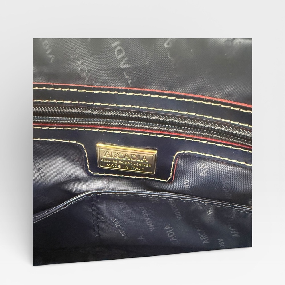 Arcadia Italy Navy Patent Leather Embossed Dome Satchel Handbag – Made in Italy - Picture 8 of 9